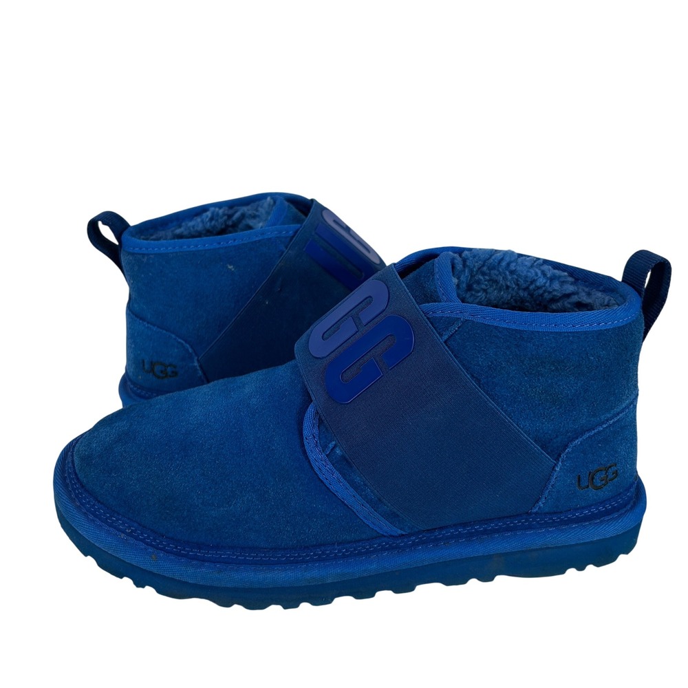 UGG Neumel Blue Suede Shearling Elastic Strap Boots Mens 7